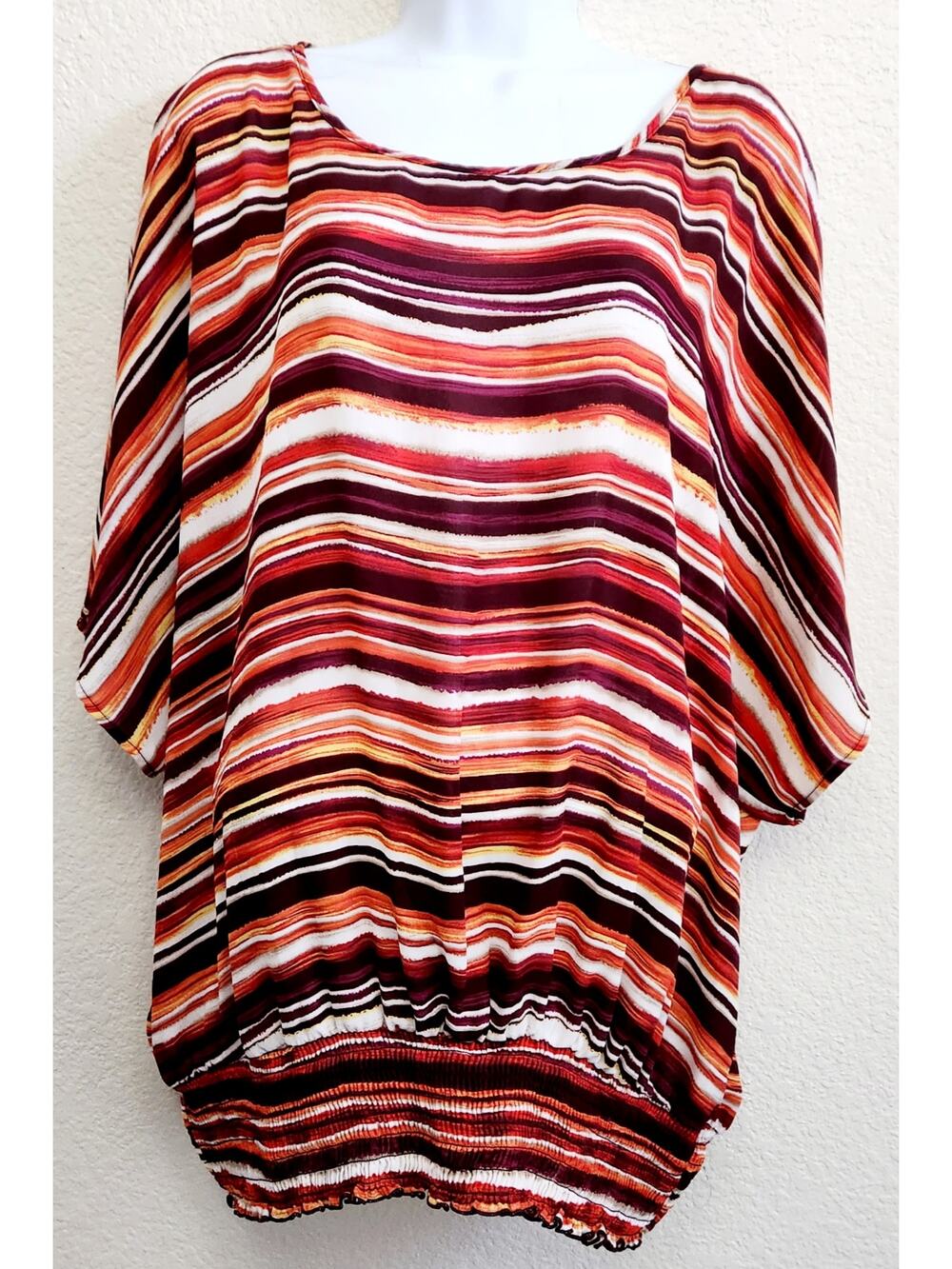 Cato Orange Brown Burgundy Striped Dolman Sleeves Top 22W 24W Plus Lightweight